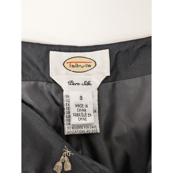 Talbots Pure Silk Size 8 Black Capri Ankle Pants Tassel Design Embroidery - Picture 4 of 8
